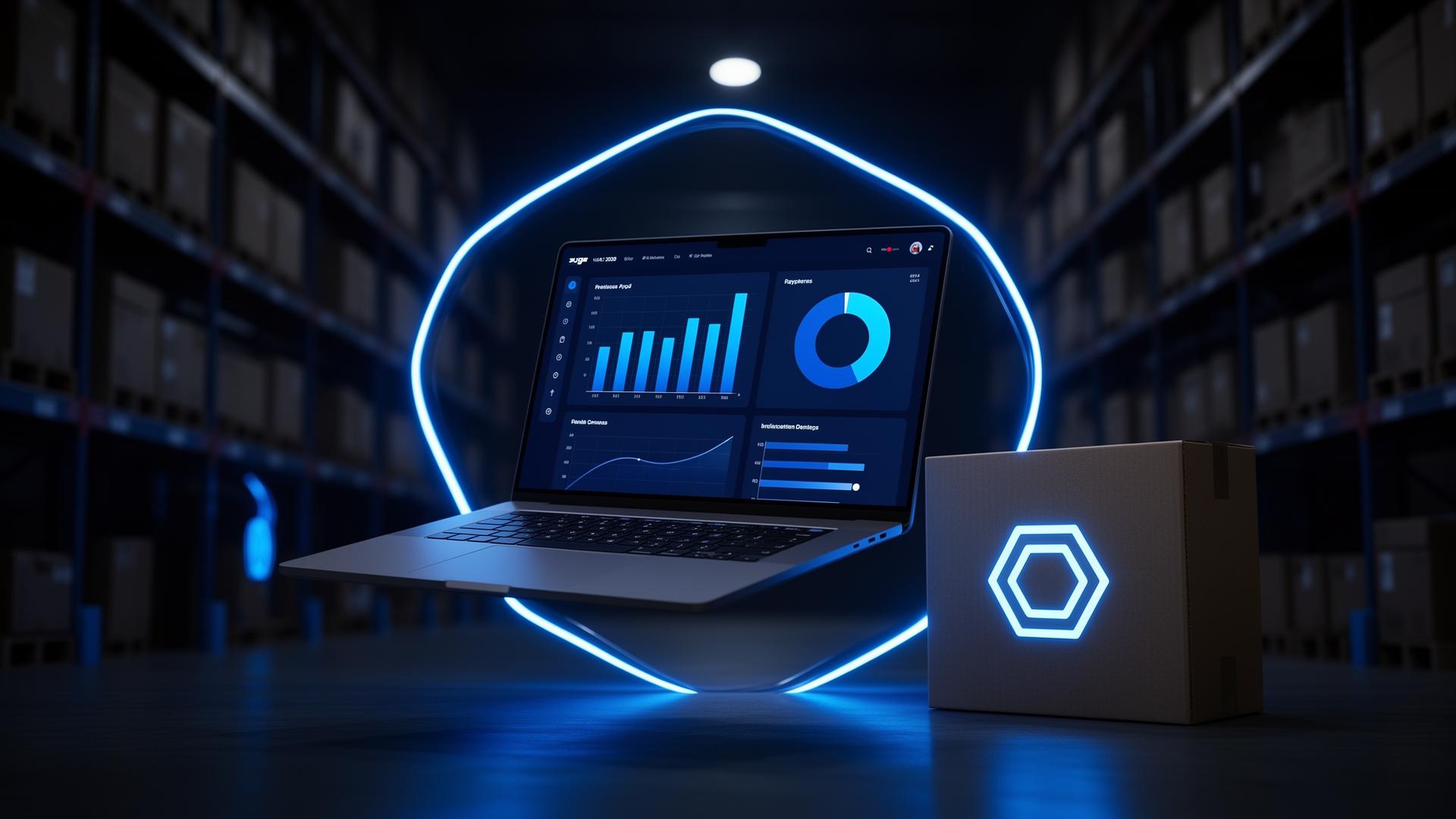 Plataforma Orveen rodando em laptop com dashboard de operação logística